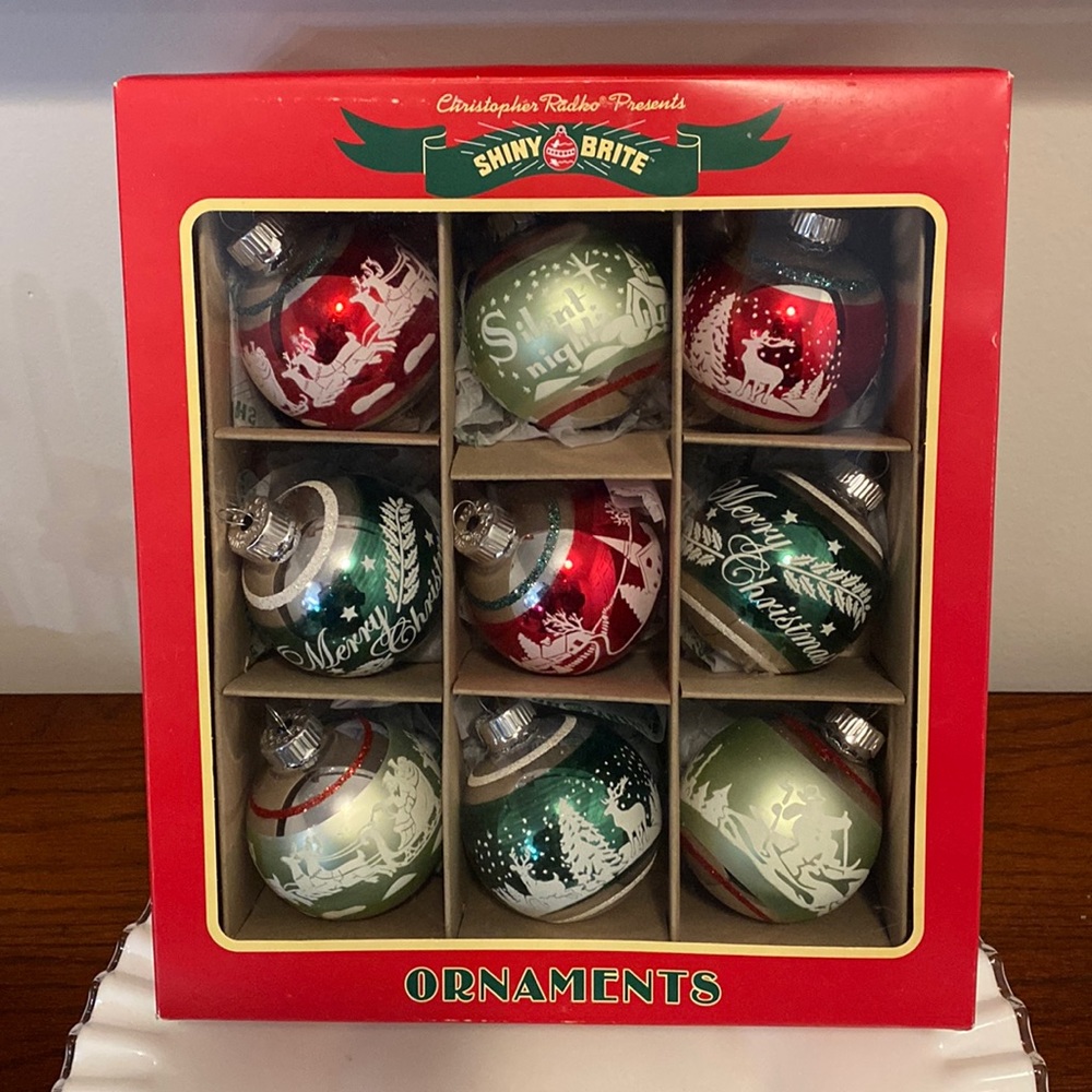 Christopher Radko Retro Shiny Brite 9 Glass Ornaments